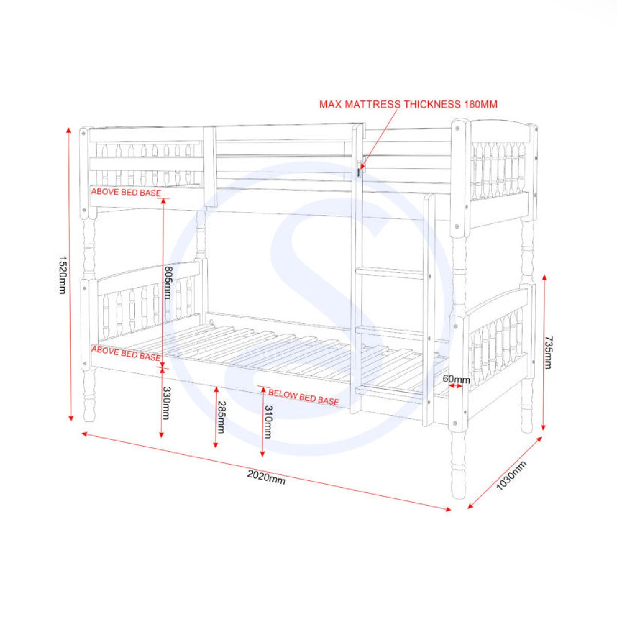 Albany Antique Bunk Bed (3ft Single)