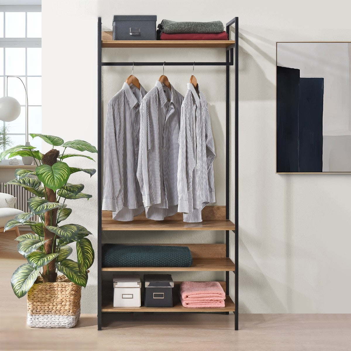 Alva Open Wardrobe with 4 Shelves in Oak