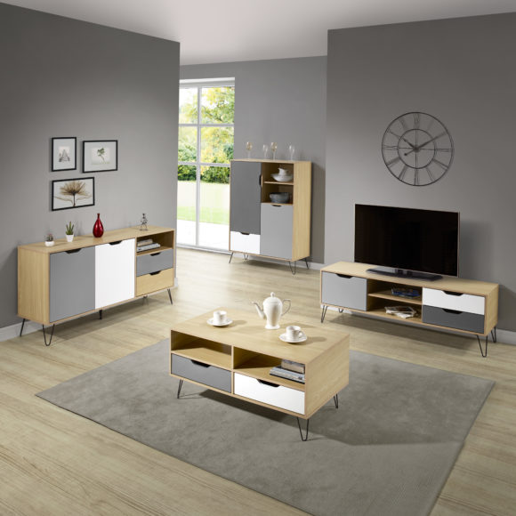 Bergen Scandi 2 Door 2 Drawer Sideboard Grey & White