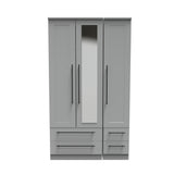 Beverley Dusk Grey 3 Door 4 Drawer Mirrored Wardrobe