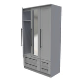 Beverley Dusk Grey 3 Door 4 Drawer Mirrored Wardrobe