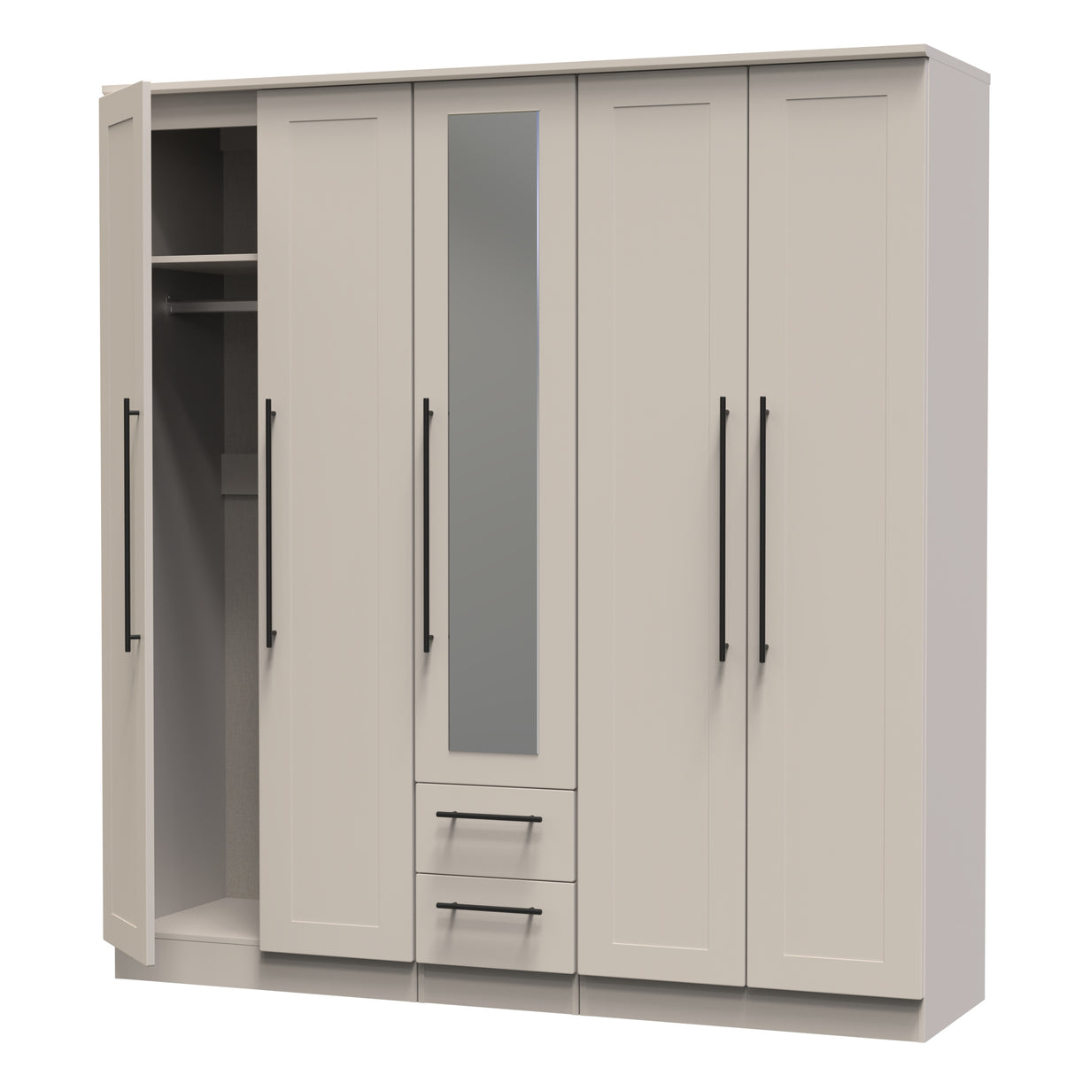 Beverley 5 Door 2 Drawer Mirrored Wardrobe