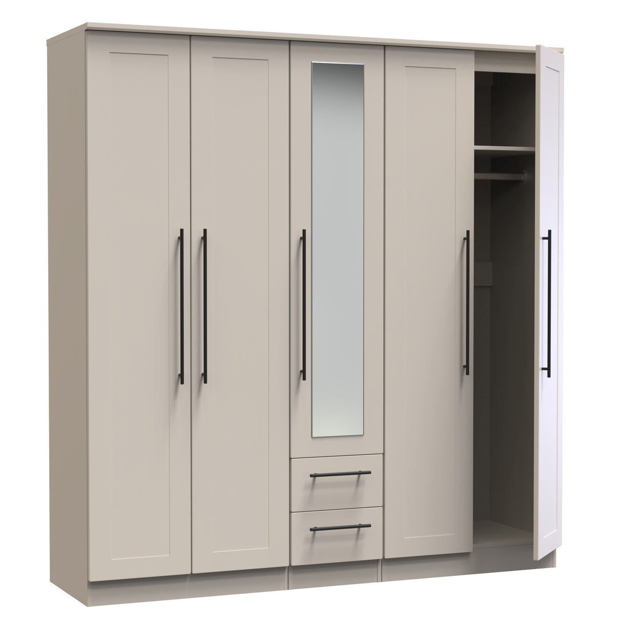 Beverley 5 Door 2 Drawer Mirrored Wardrobe