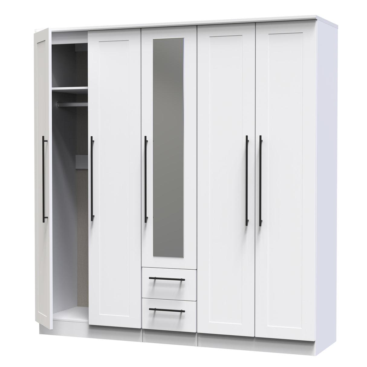 Beverley 5 Door 2 Drawer Mirrored Wardrobe