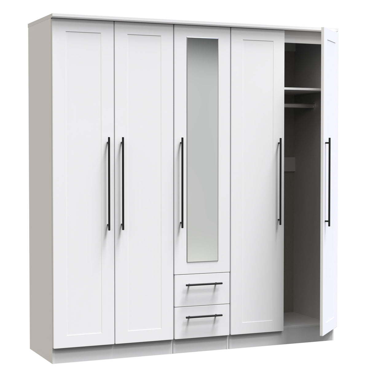 Beverley 5 Door 2 Drawer Mirrored Wardrobe