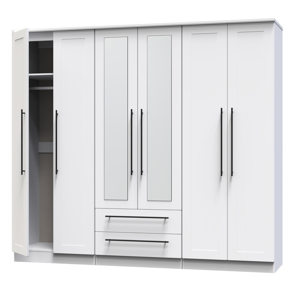 Beverley 6 Door 2 Drawer Mirrored Wardrobe