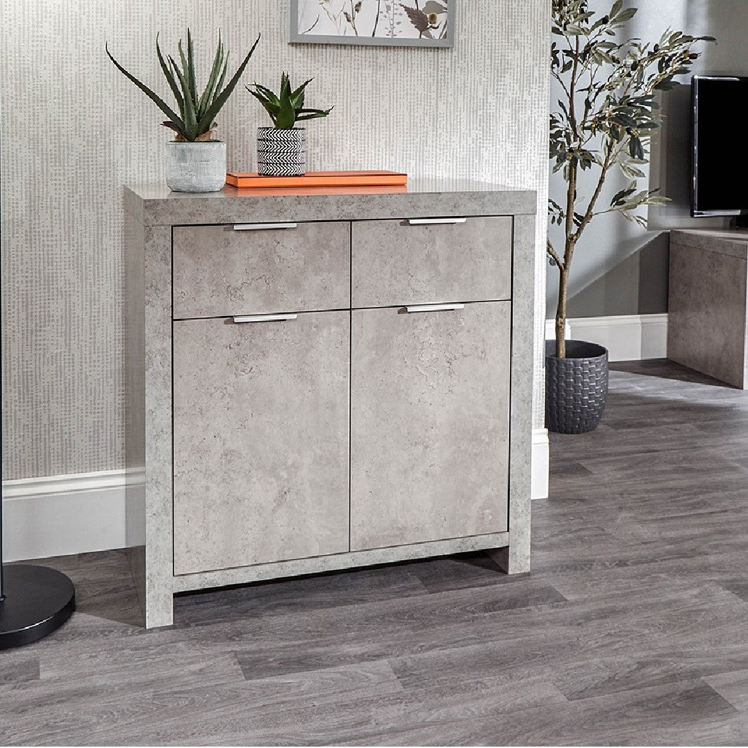 Bloc Grey Concrete Effect 2 Door 2 Drawer Compact Sideboard