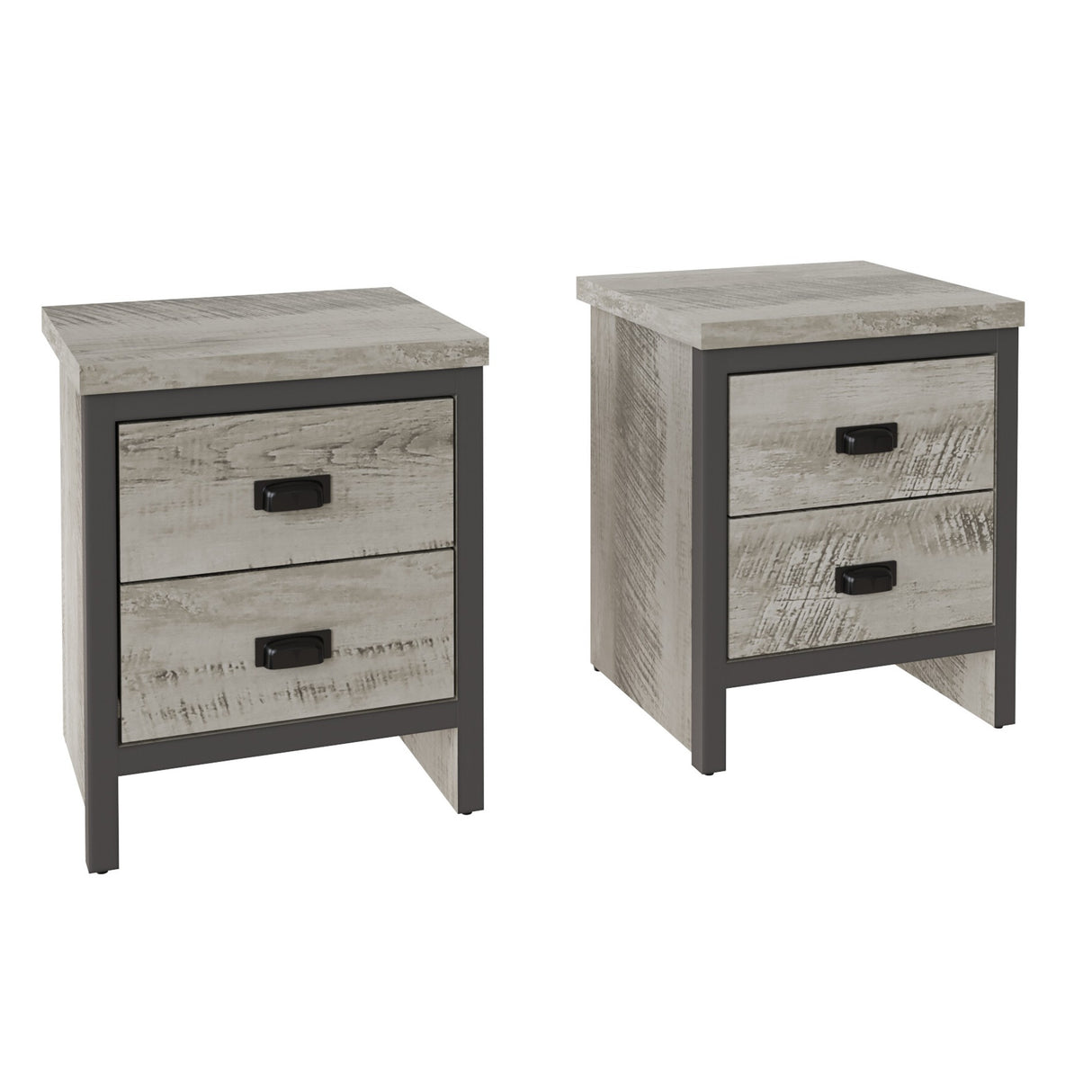 Boston Grey Wood Effect 2 Drawer Bedside Table Pair