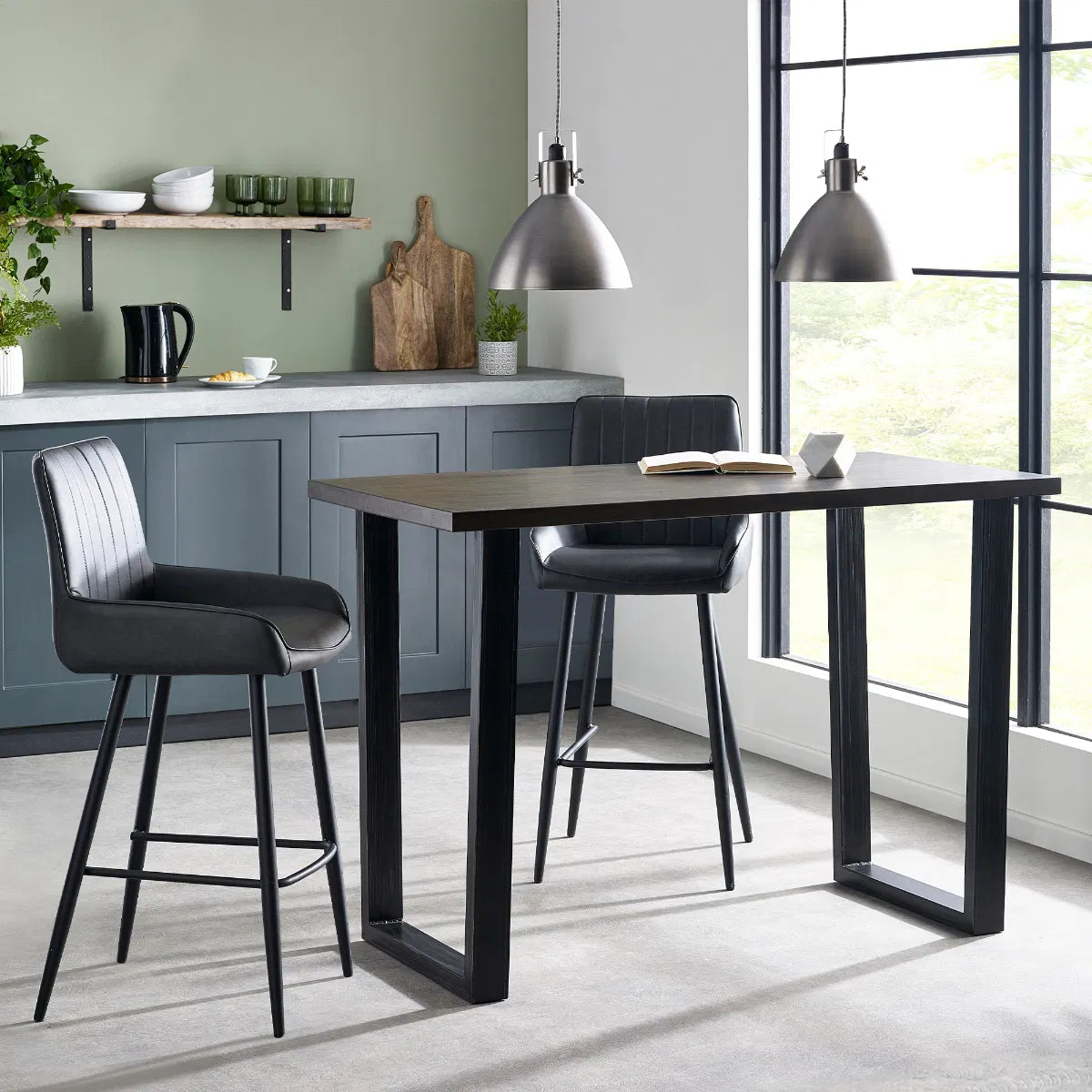 Brooklyn Bar Table and 2 Soho Faux Leather Bar Stools
