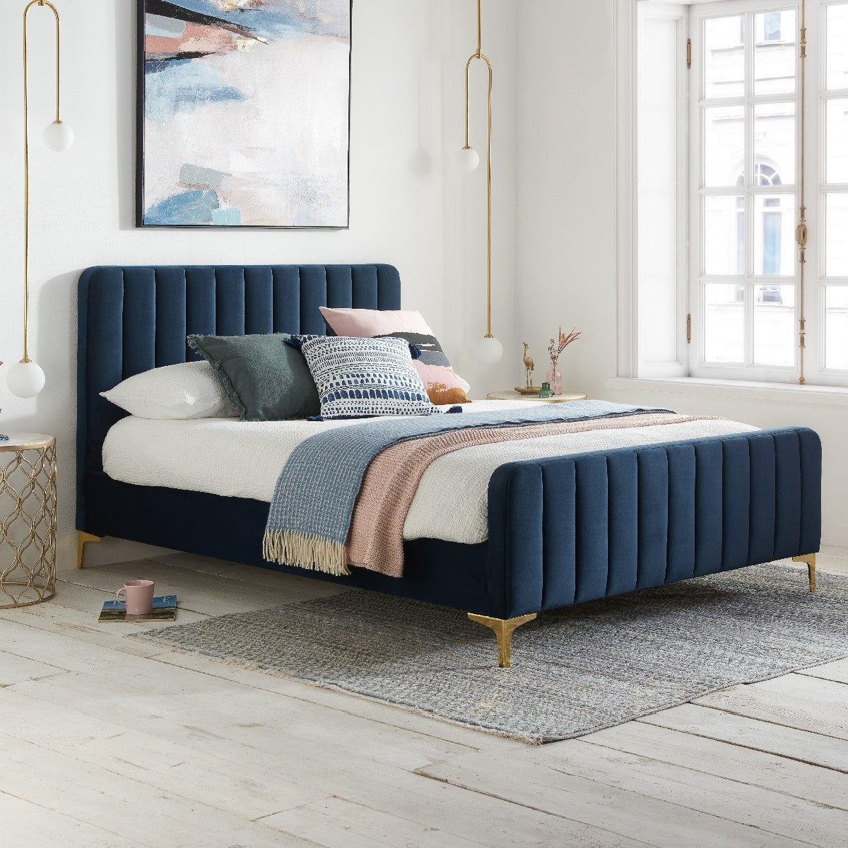 Beckett Midnight Blue Fabric Bed Frame