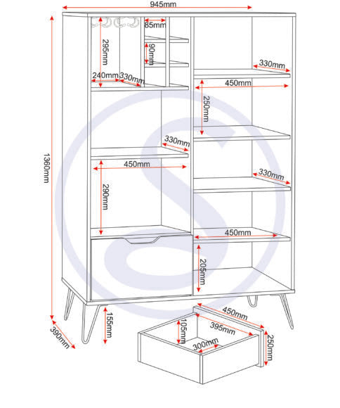 Bergen Tall Sideboard/Wine Rack