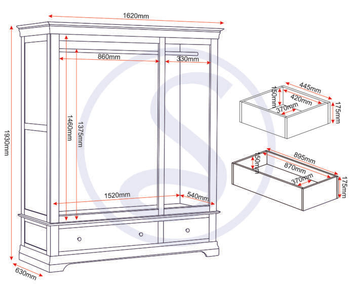 Bordeaux 3 Door 2 Drawer Triple Wardrobe