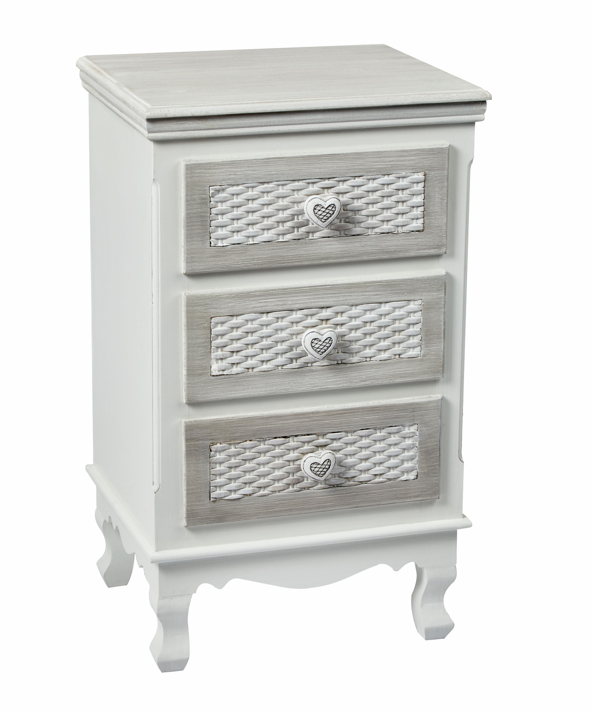 Brittany White and Grey 3 Drawer Bedside Table