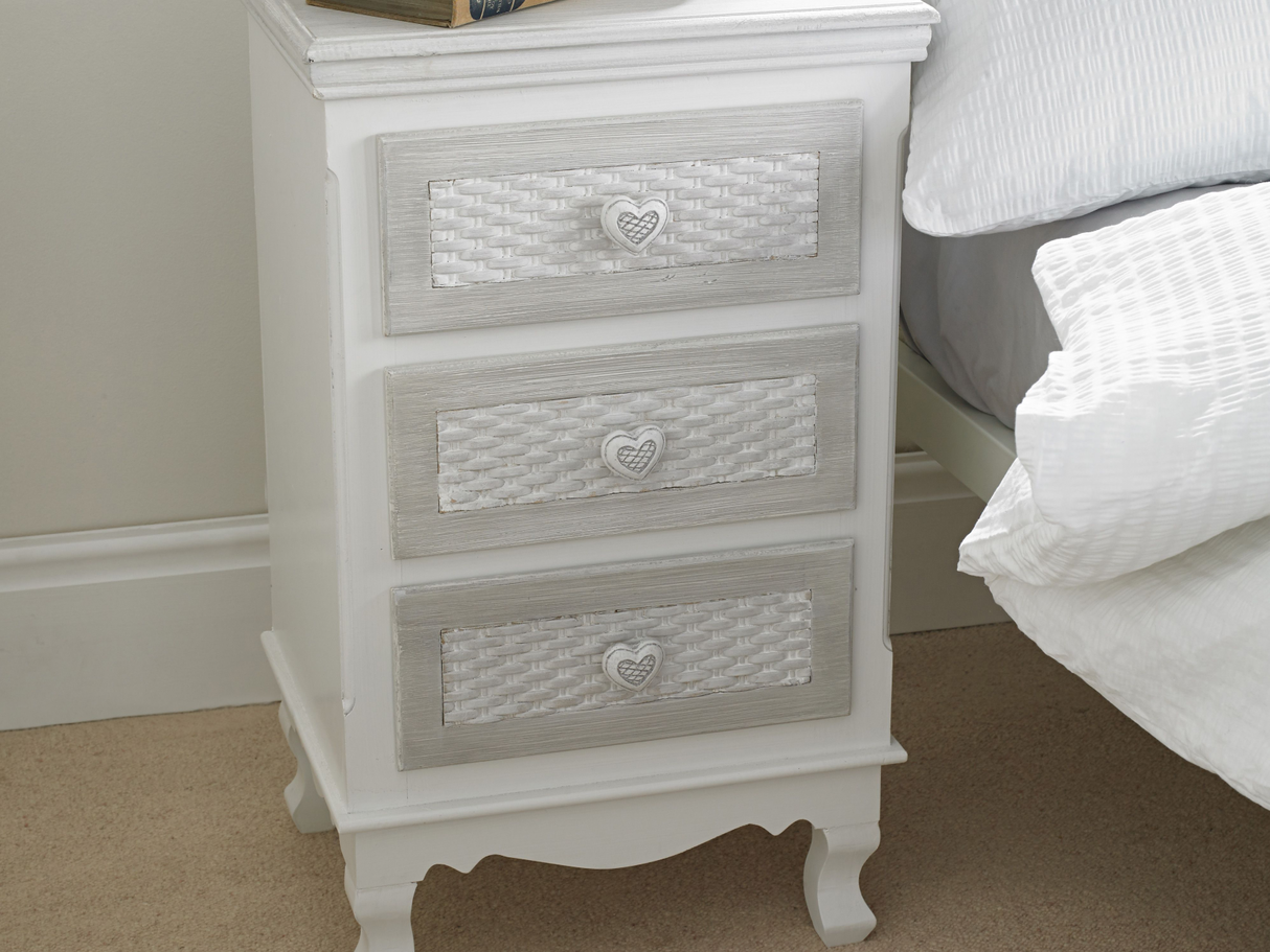 Brittany White and Grey 3 Drawer Bedside Table