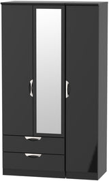 Camden Tall Mirrored Large 2 Drawer 3 Door Triple Wardrobe