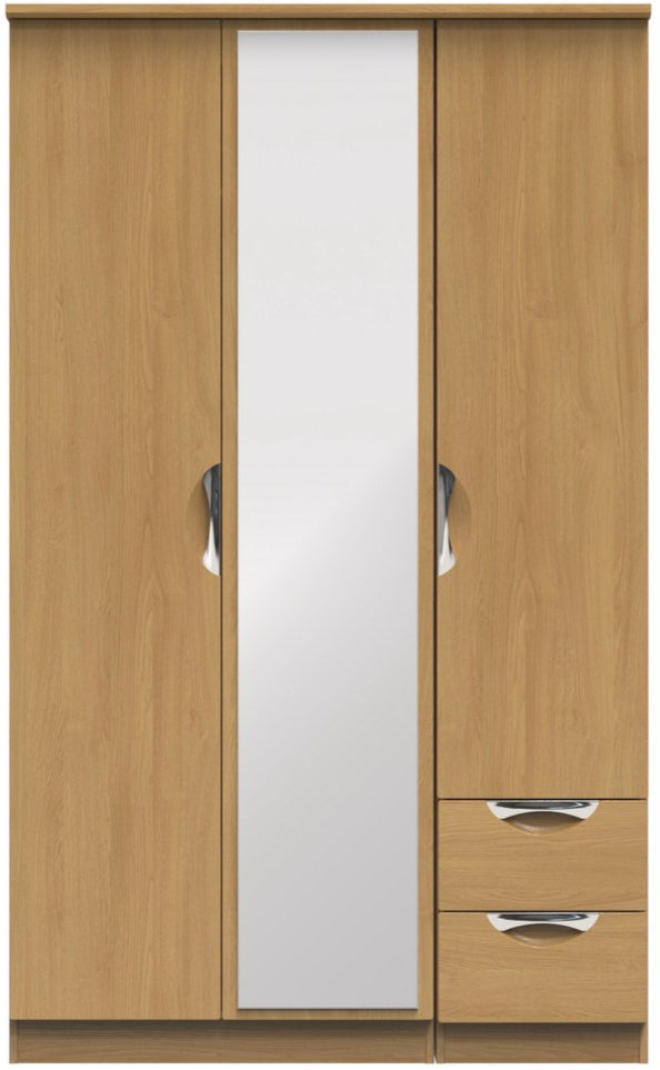 Camden Mirrored Small 2 Drawer 3 Door Triple Wardrobe