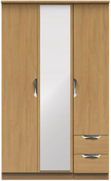 Camden Mirrored Small 2 Drawer 3 Door Triple Wardrobe