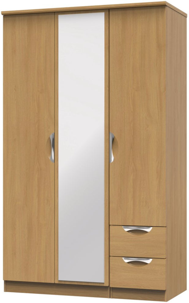 Camden Mirrored Small 2 Drawer 3 Door Triple Wardrobe
