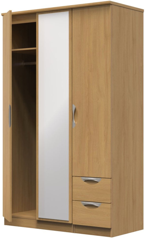 Camden Mirrored Small 2 Drawer 3 Door Triple Wardrobe