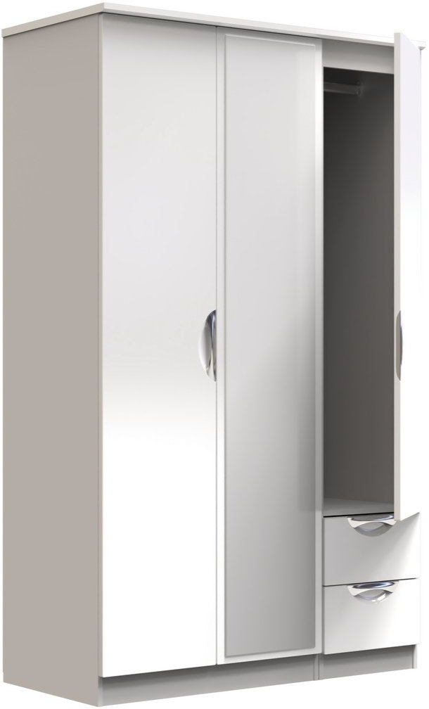 Camden Mirrored Small 2 Drawer 3 Door Triple Wardrobe