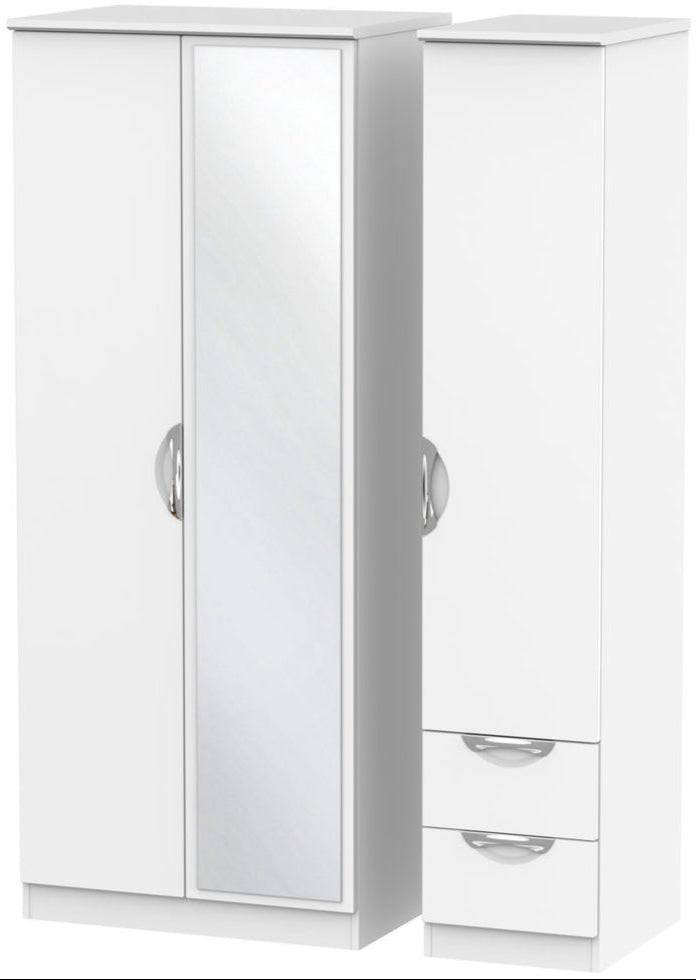 Camden Mirrored Small 2 Drawer 3 Door Triple Wardrobe