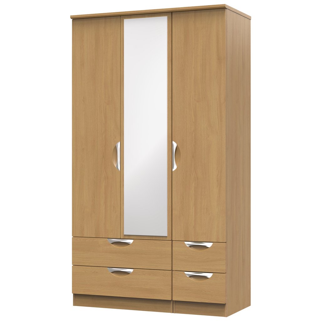 Camden Tall Mirrored 4 Drawer 3 Door Triple Wardrobe