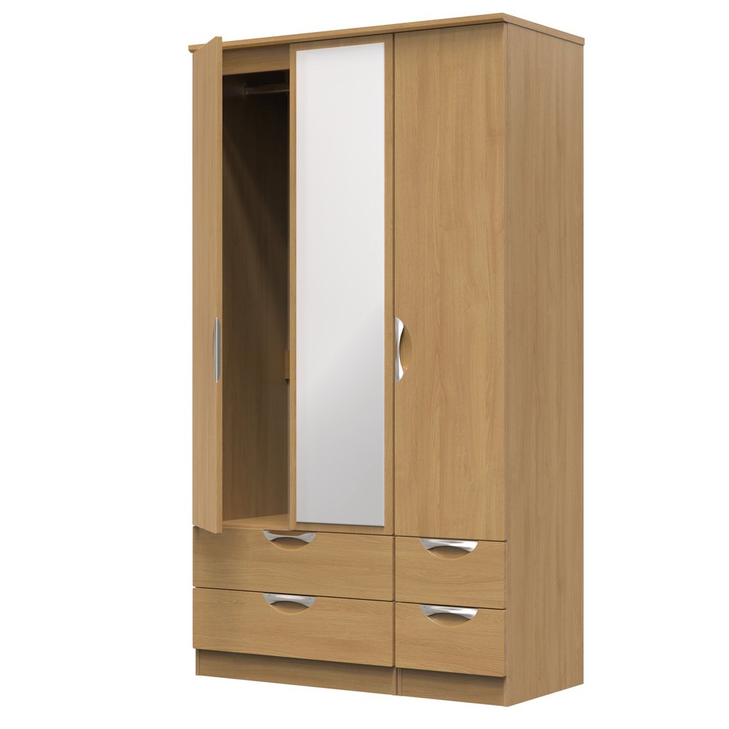 Camden Tall Mirrored 4 Drawer 3 Door Triple Wardrobe
