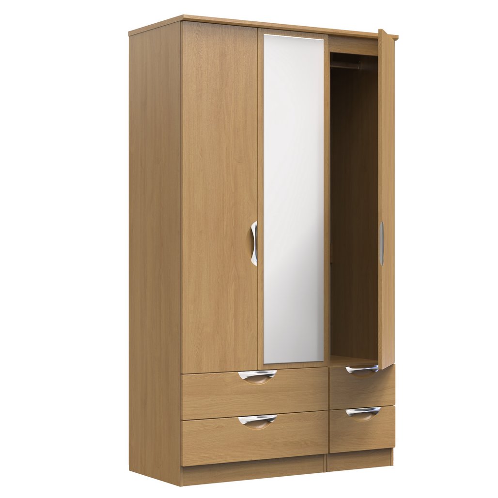 Camden Tall Mirrored 4 Drawer 3 Door Triple Wardrobe