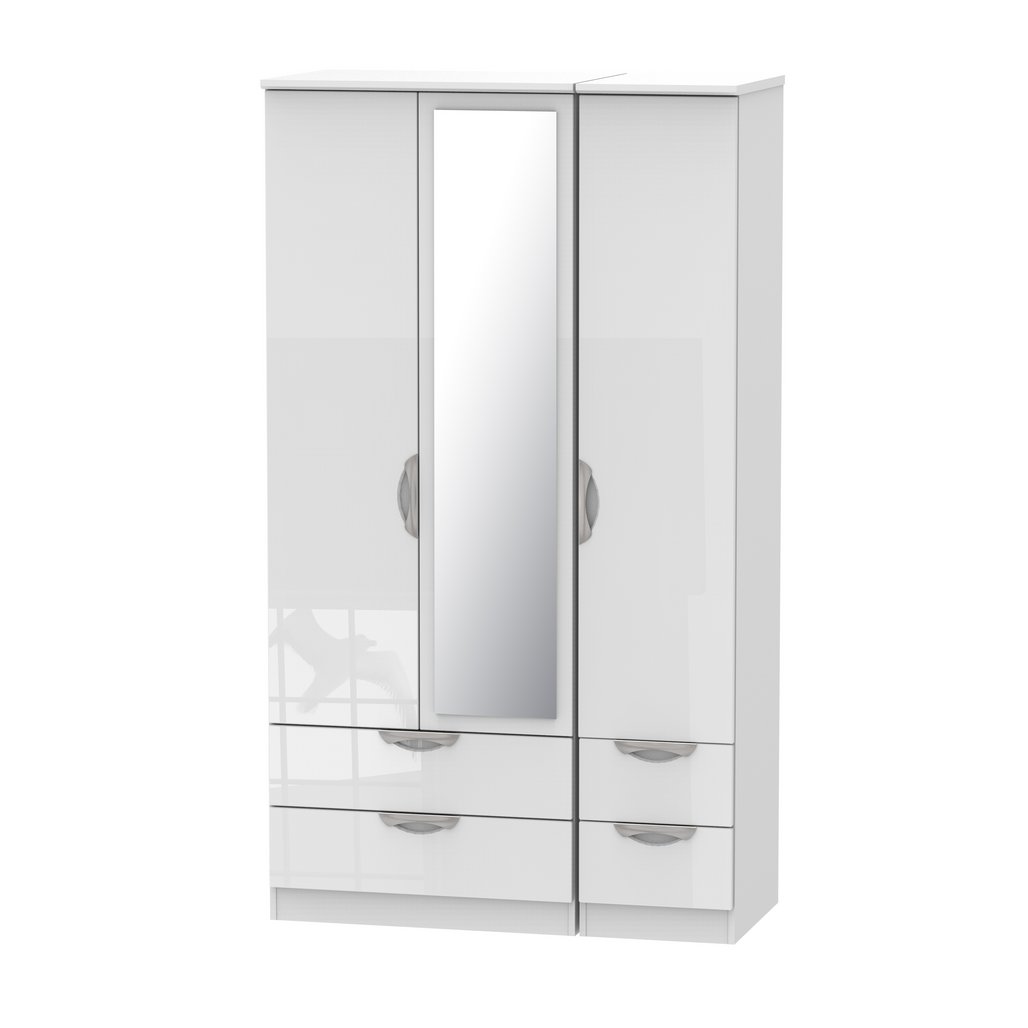 Camden Tall Mirrored 4 Drawer 3 Door Triple Wardrobe