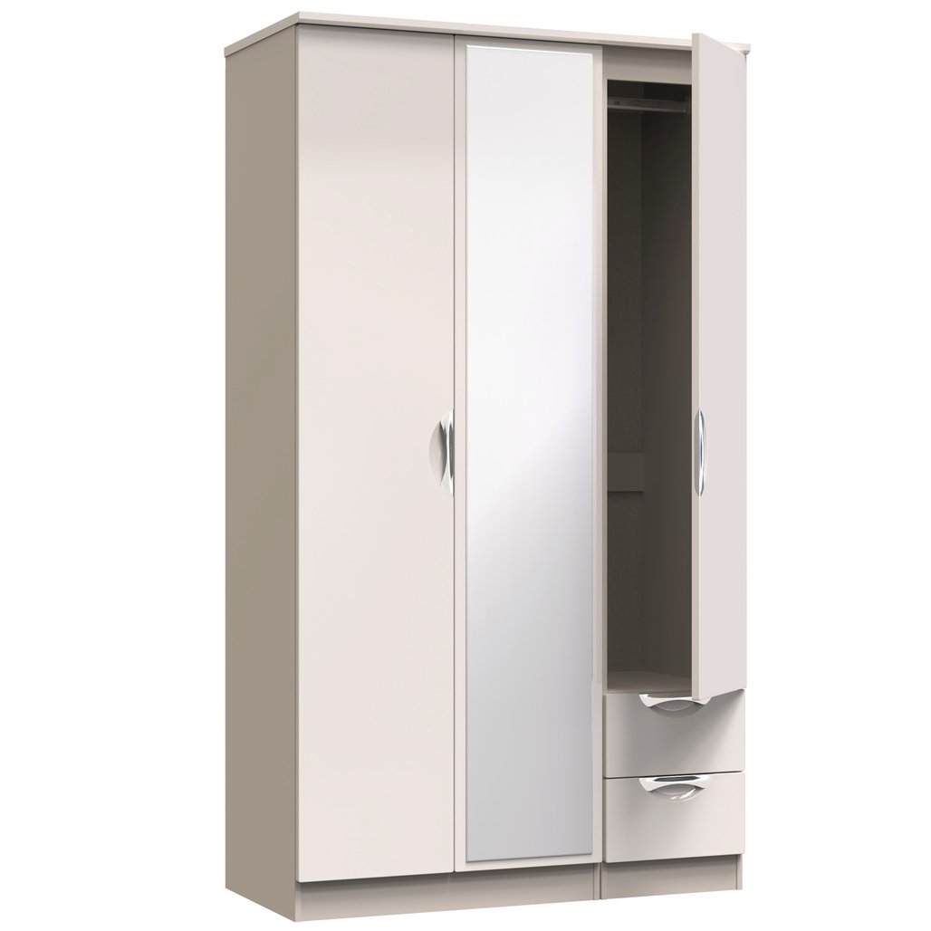 Camden Tall Mirrored 2 Drawer 3 Door Triple Wardrobe