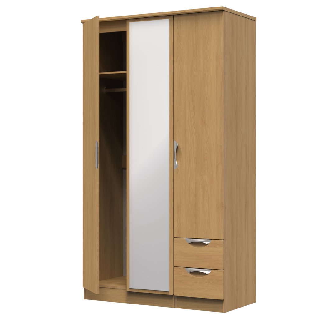 Camden Tall Mirrored 2 Drawer 3 Door Triple Wardrobe