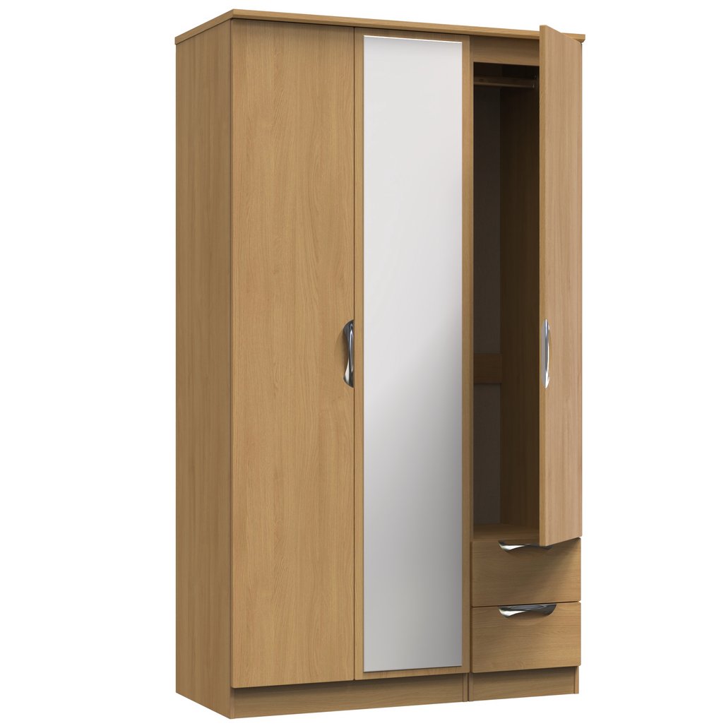 Camden Tall Mirrored 2 Drawer 3 Door Triple Wardrobe