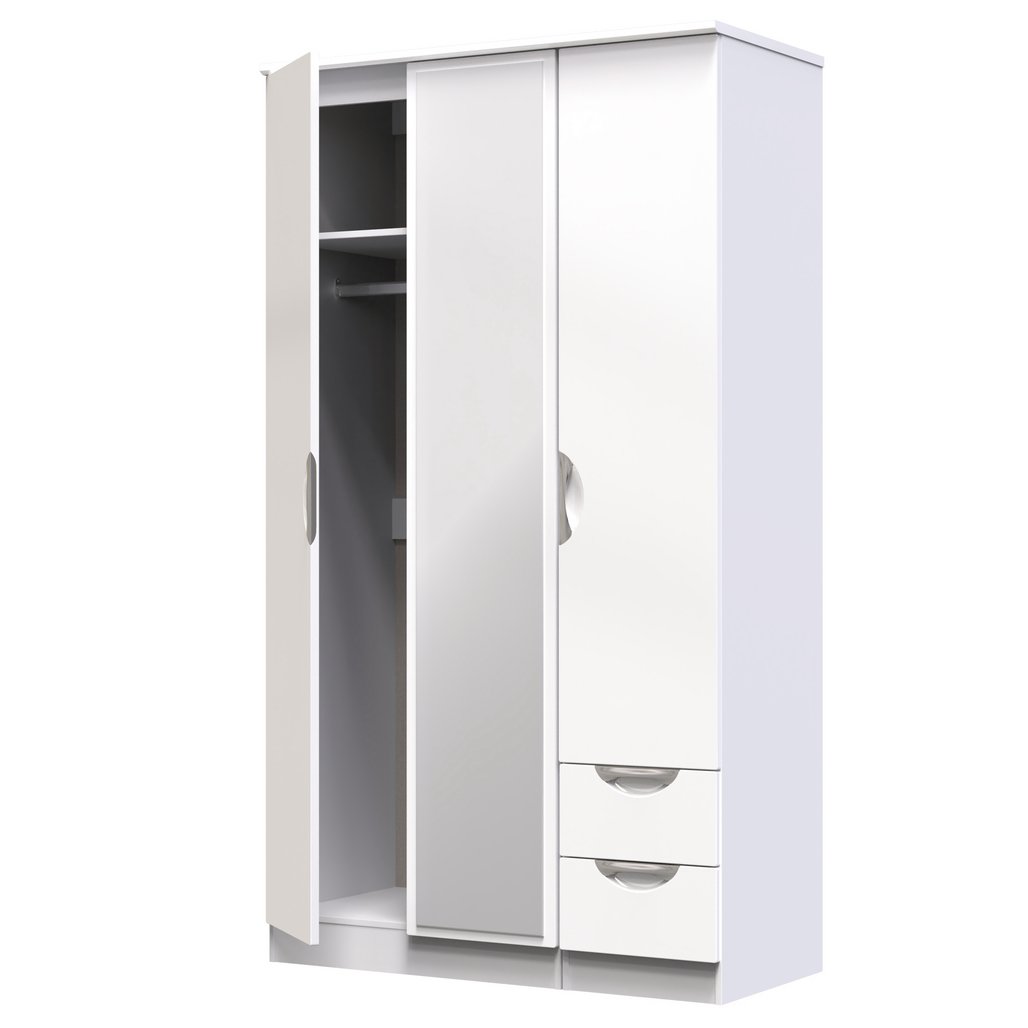 Camden Tall Mirrored 2 Drawer 3 Door Triple Wardrobe