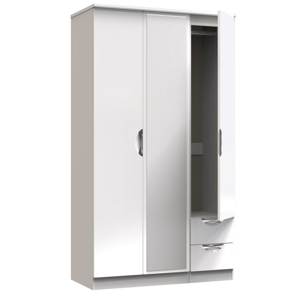 Camden Tall Mirrored 2 Drawer 3 Door Triple Wardrobe