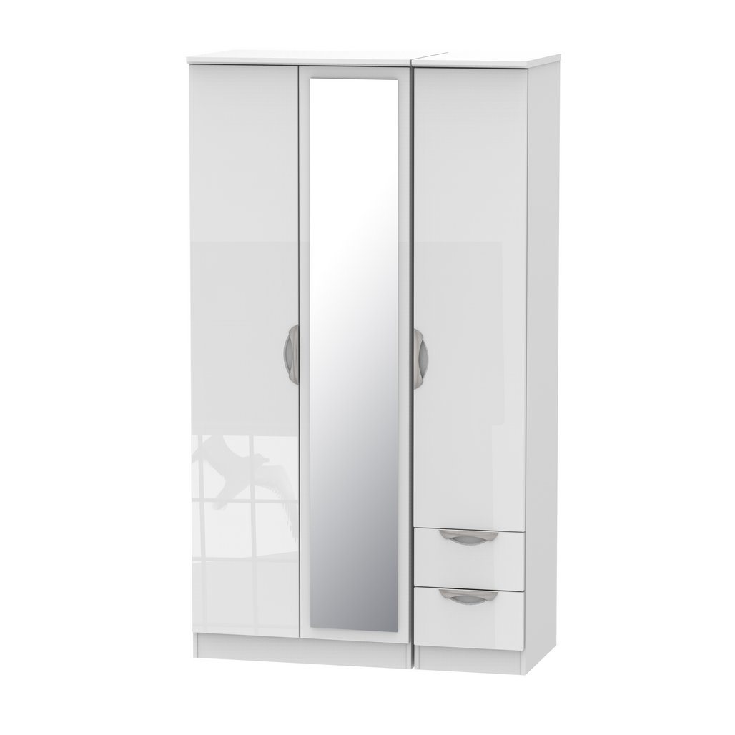 Camden Tall Mirrored 2 Drawer 3 Door Triple Wardrobe