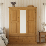 Verde 3 Door 5 Drawer Mirrored Large Triple Wardrobe