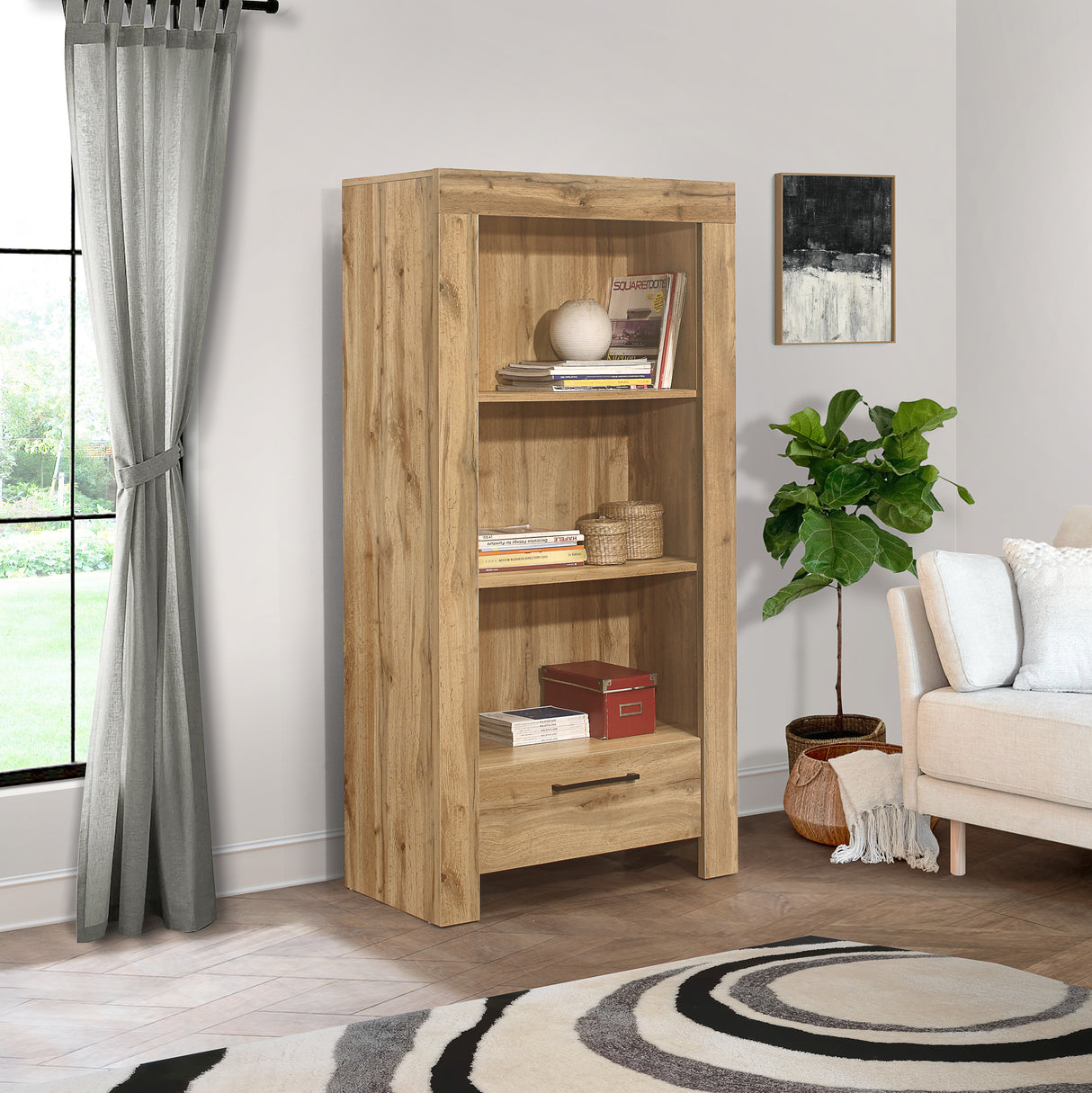 Compton Oak 1 Drawer Bookcase