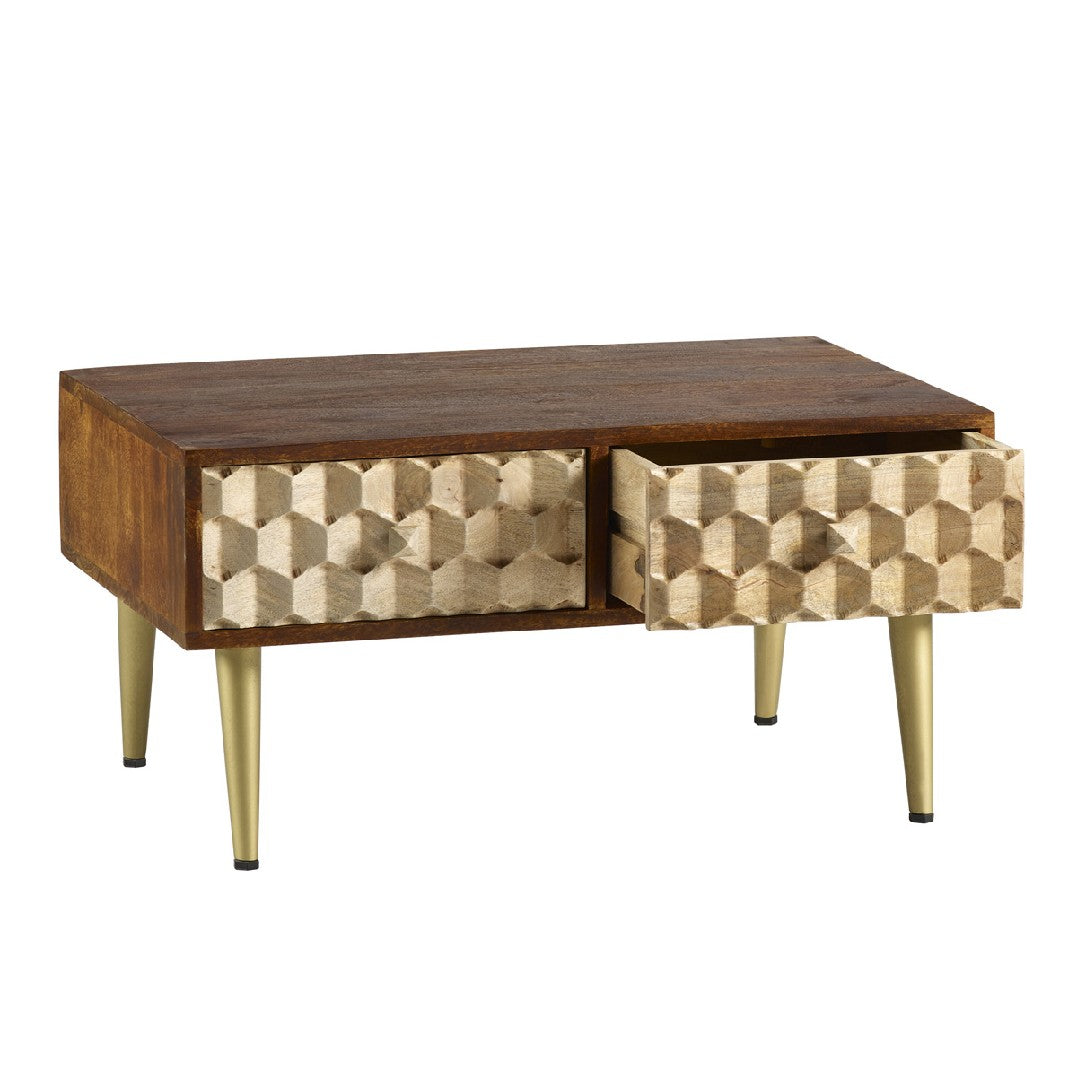 Edison 2 Drawer Coffee Table with Gold Legs