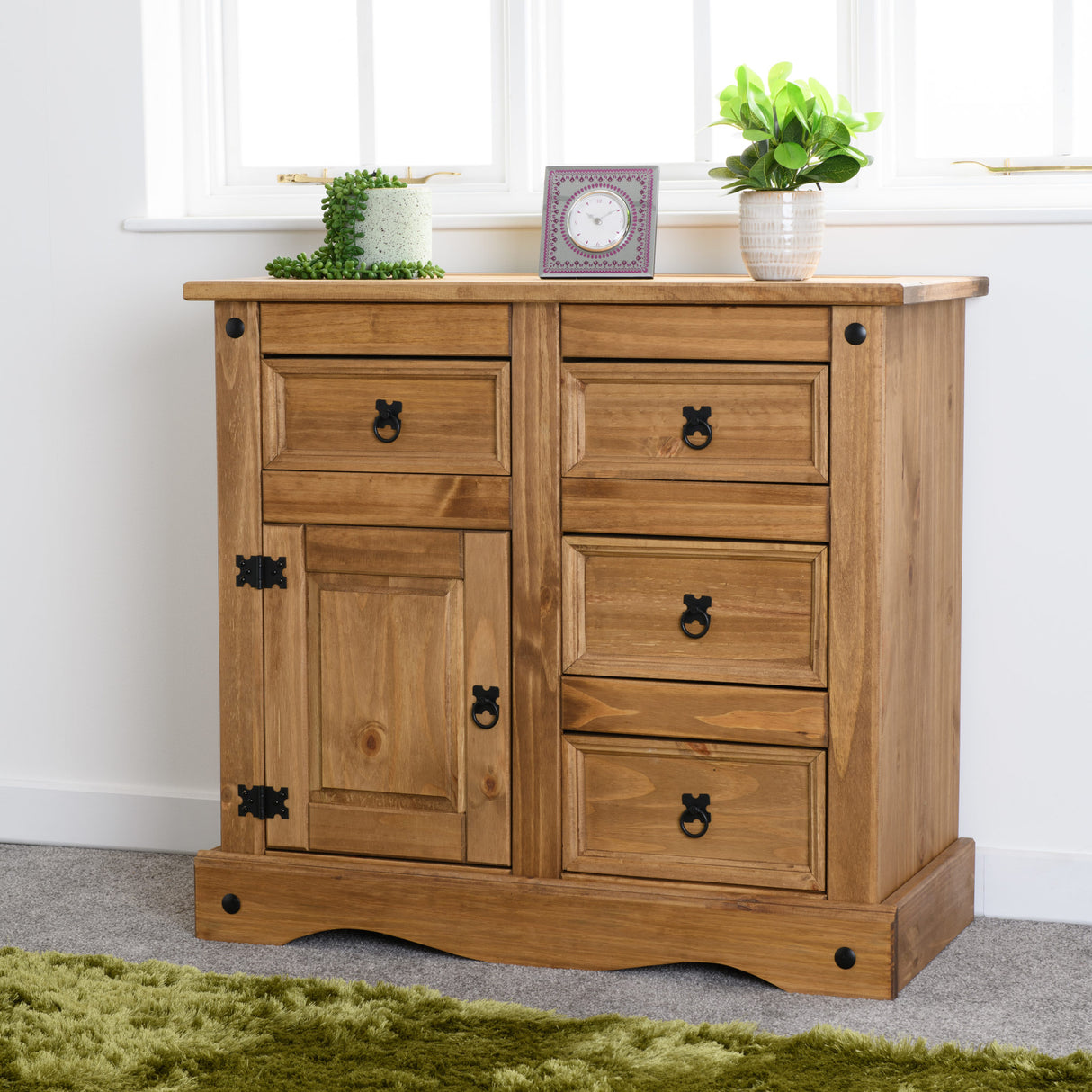 Corona Pine 1 Door 4 Drawer Sideboard