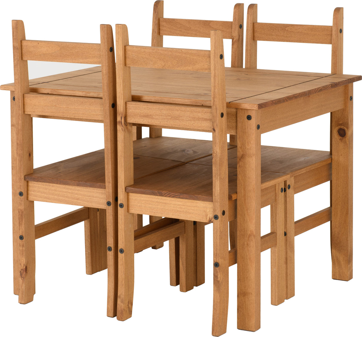 Corona Solid Pine Dining Table and 4 Chairs Set