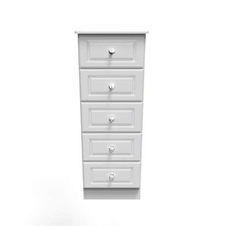 Crystal White Ash 5 Drawer Bedside Cabinet