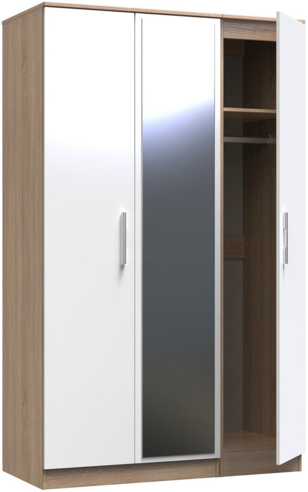 Contrast Mirrored 3 Door Triple Wardrobe