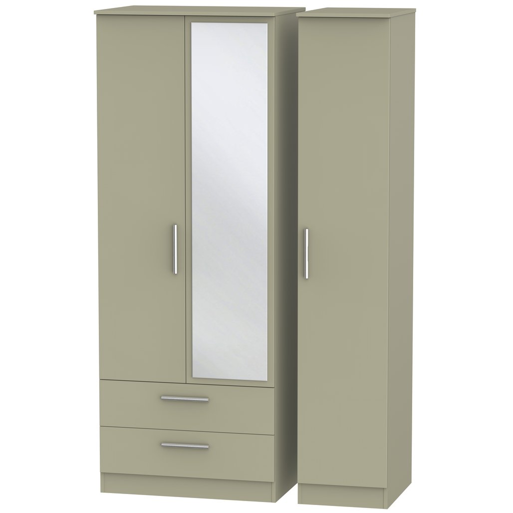 Contrast Tall Mirrored Large 2 Drawer 3 Door Triple Wardrobe
