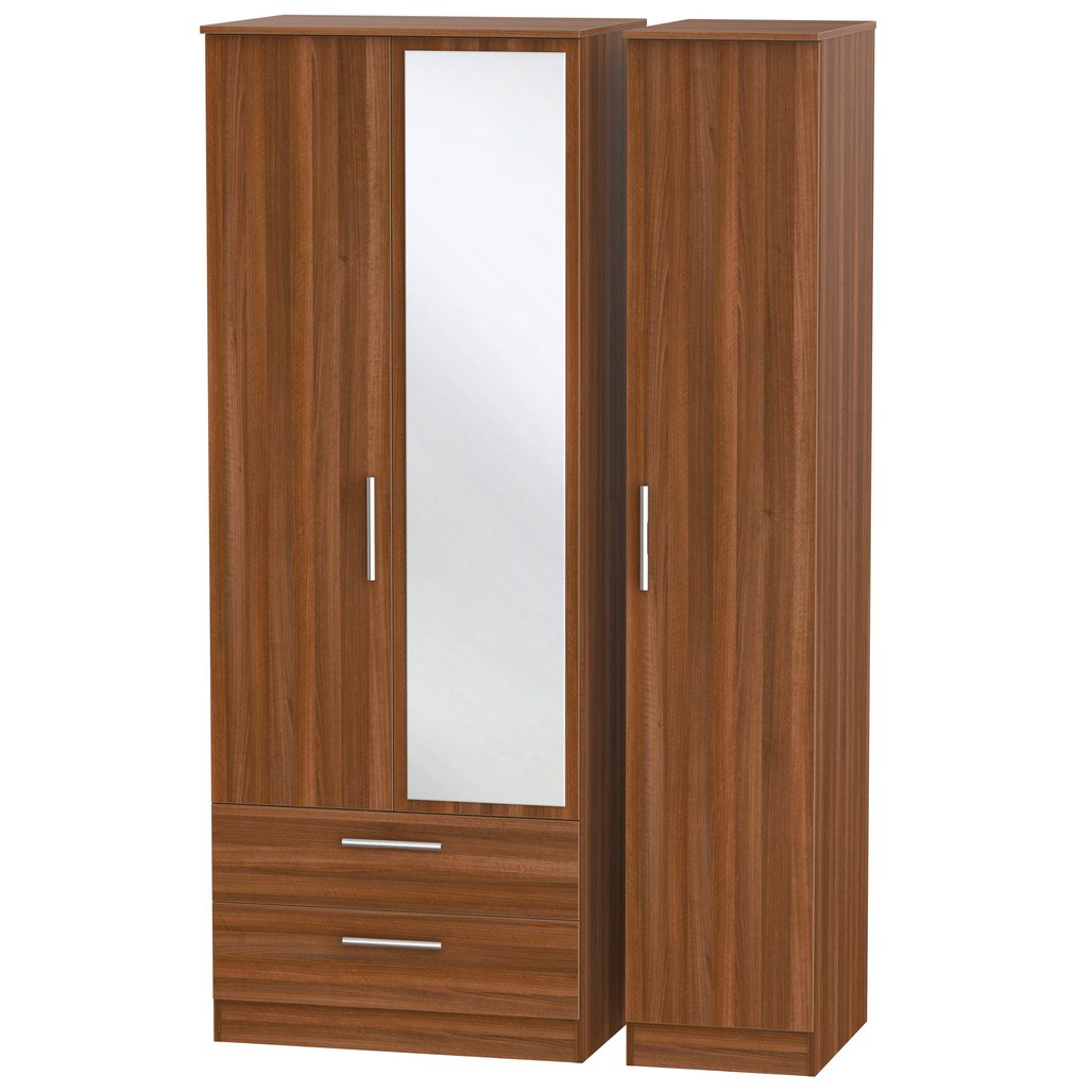 Contrast Tall Mirrored Large 2 Drawer 3 Door Triple Wardrobe