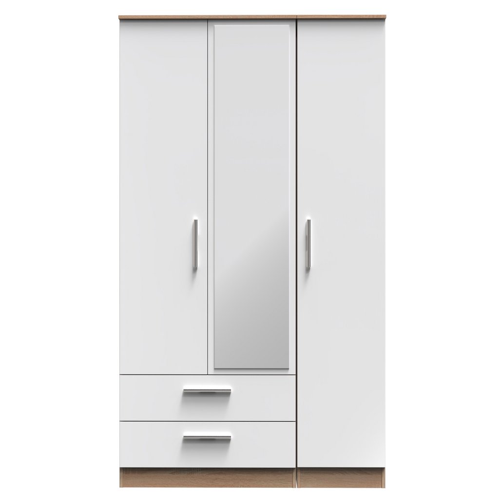 Contrast Tall Mirrored Large 2 Drawer 3 Door Triple Wardrobe