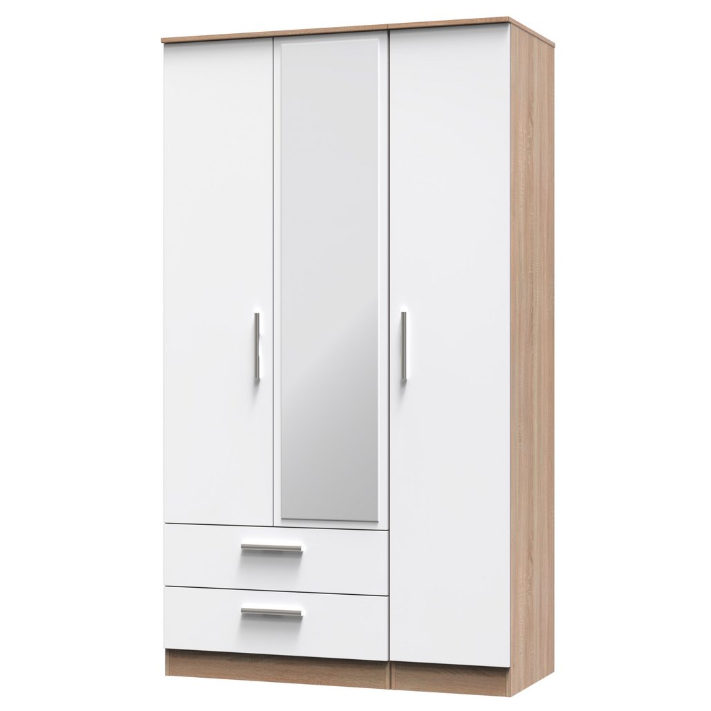 Contrast Tall Mirrored Large 2 Drawer 3 Door Triple Wardrobe