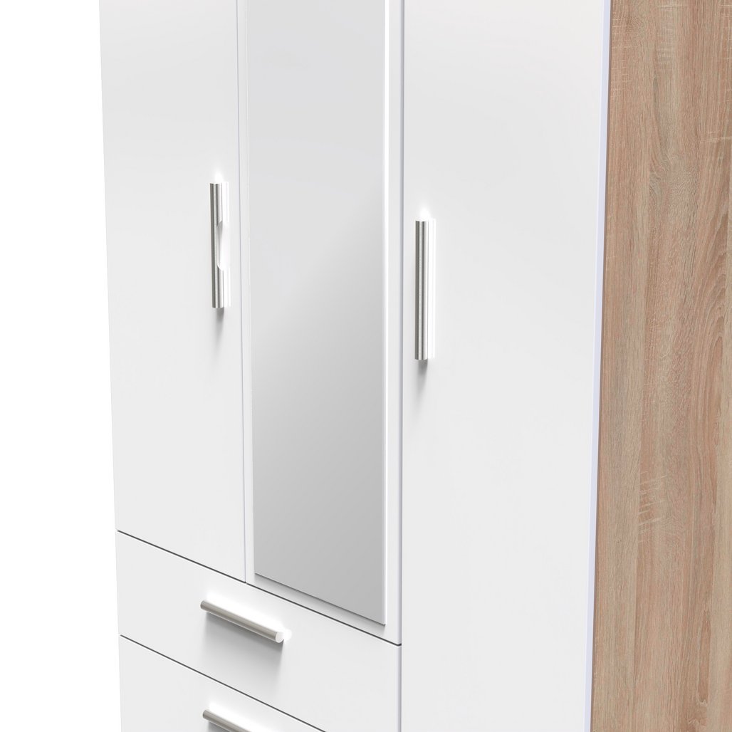 Contrast Tall Mirrored Large 2 Drawer 3 Door Triple Wardrobe