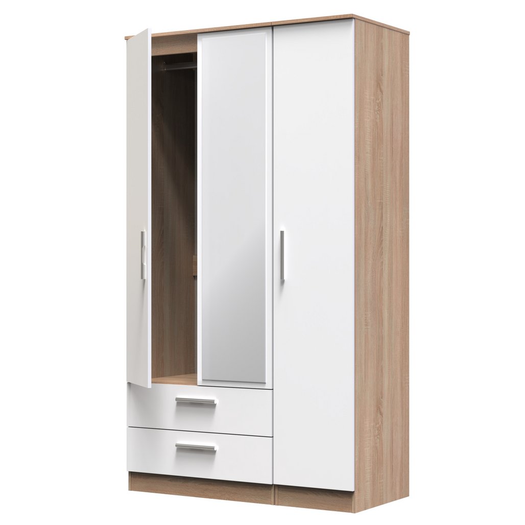 Contrast Tall Mirrored Large 2 Drawer 3 Door Triple Wardrobe