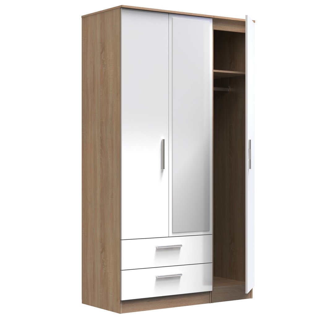 Contrast Tall Mirrored Large 2 Drawer 3 Door Triple Wardrobe