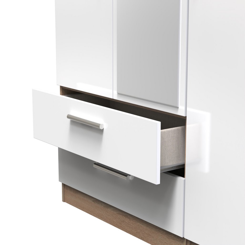 Contrast Tall Mirrored Large 2 Drawer 3 Door Triple Wardrobe